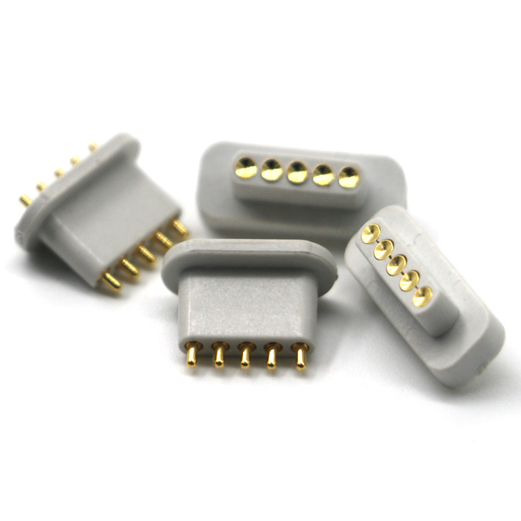 5PIN 弹簧针连接器 白色 pogo pin 间距2.54mm 镀金 大电流接触针